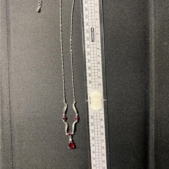 Elegant Silver Necklace with Red and White Zircon Pendant - Picture 2 of 3